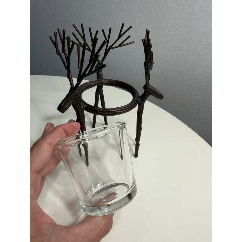 Yankee Lot of 3 Reindeer Votive Candle Holders Metal Antler Rustic Christmas